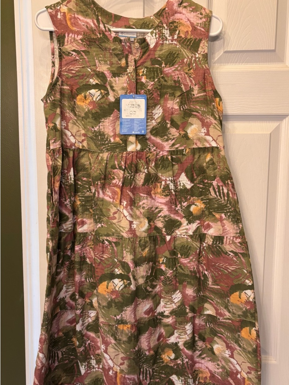 Sleeveless Floral Dress - Olive, Mauve & Mustard